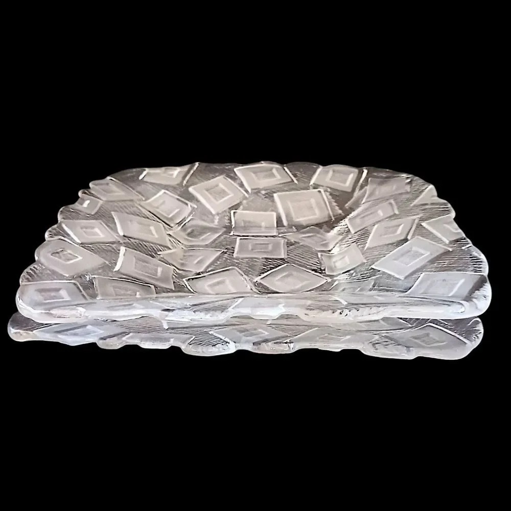 2 Mikasa Clear Glass Plates Side Frosted Square‎ Design Geometric Salad Snack